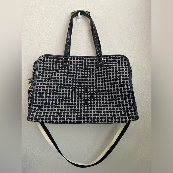 Kate Spade Noel Print Duffel Weekender Travel/Carry-On Bag Black & Cream w Green - Picture 2 of 16